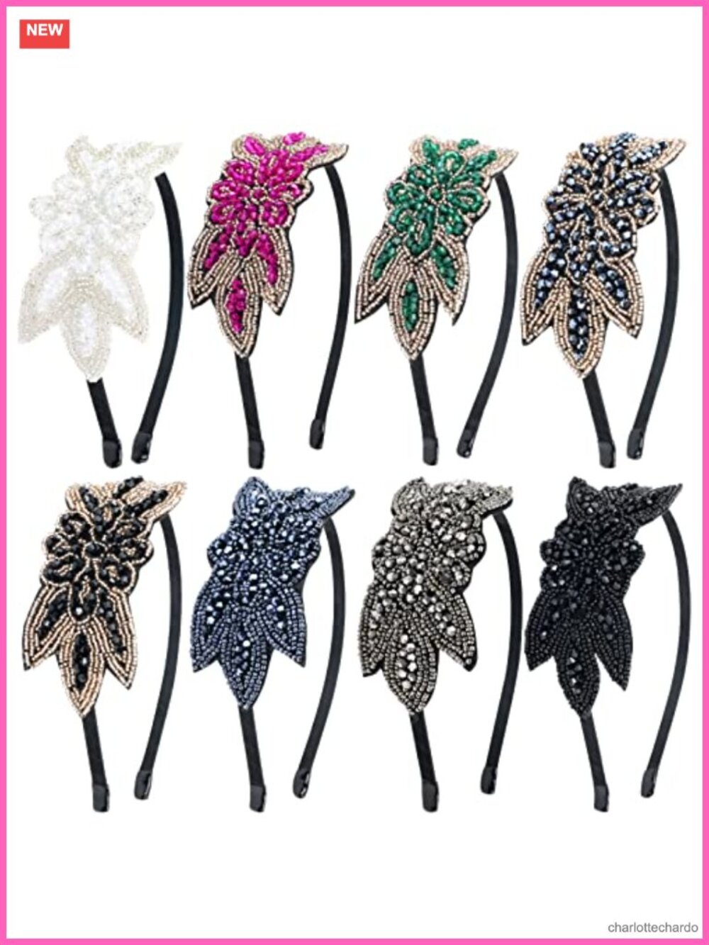8 Pack Beaded Flower Headbands Rhinestone Elastic Hair Hoops for Women